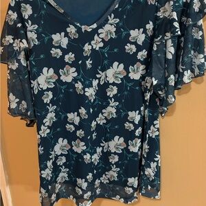 Elegant Floral Ruffle Sleeve Blouse